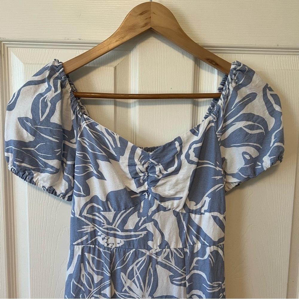 Jessica Simpson cotton linen Blue and White floral Midi Dress women’s size XS - Picture 3 of 7